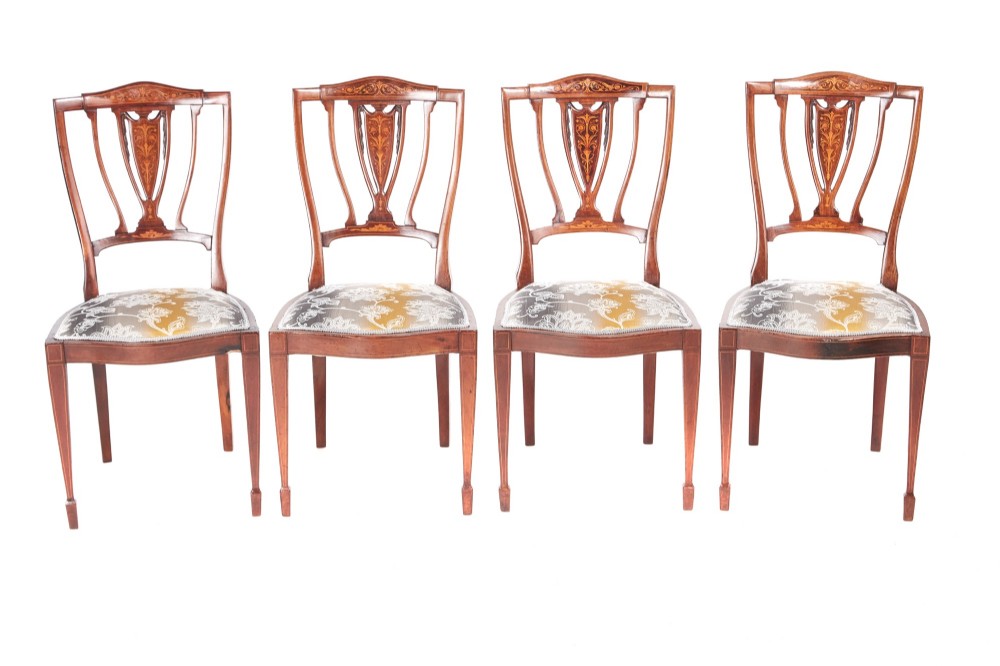 Splendid Set of Four Edwardian Mahogany & Rosewood Inlaid Dining Chairs