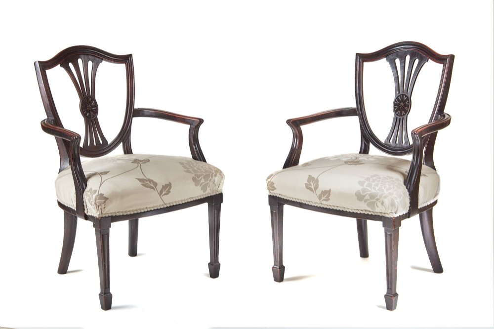 Pair of Mahogany Hepplewhite Style Elbow Chairs