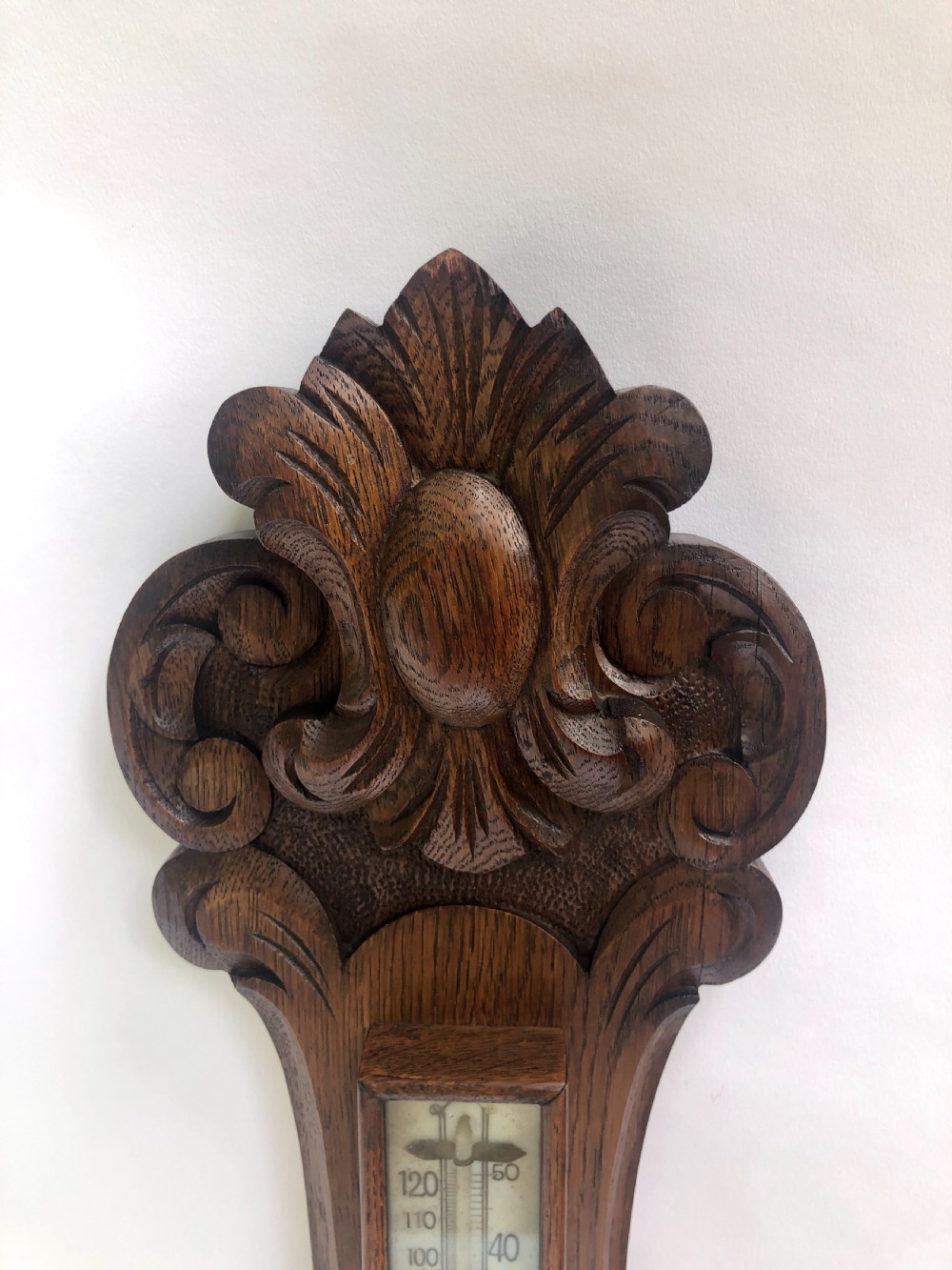Antique Carved Walnut Aneroid Banjo Barometer View II