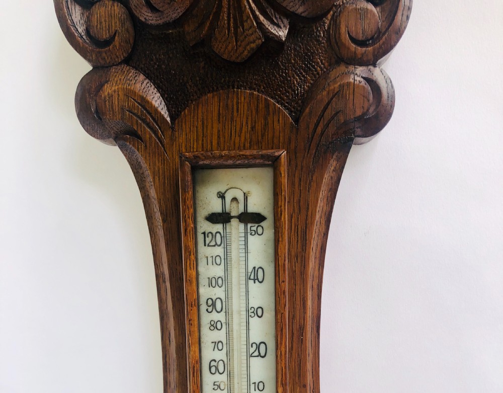 Antique Carved Walnut Aneroid Banjo Barometer View III