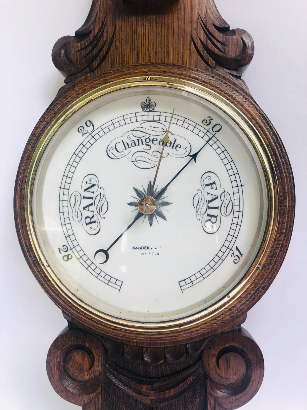 Antique Carved Walnut Aneroid Banjo Barometer View V
