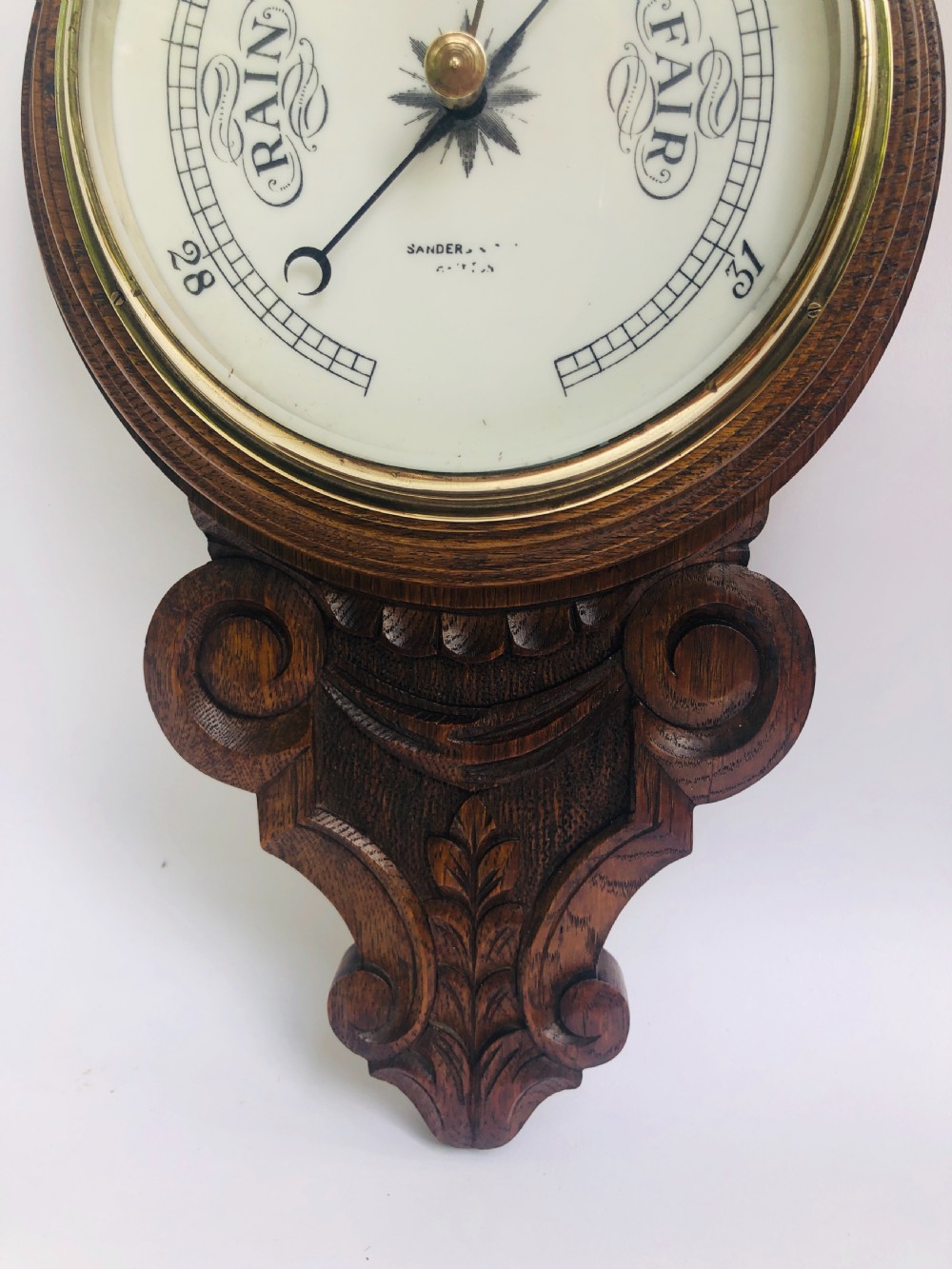 Antique Carved Walnut Aneroid Banjo Barometer View VI