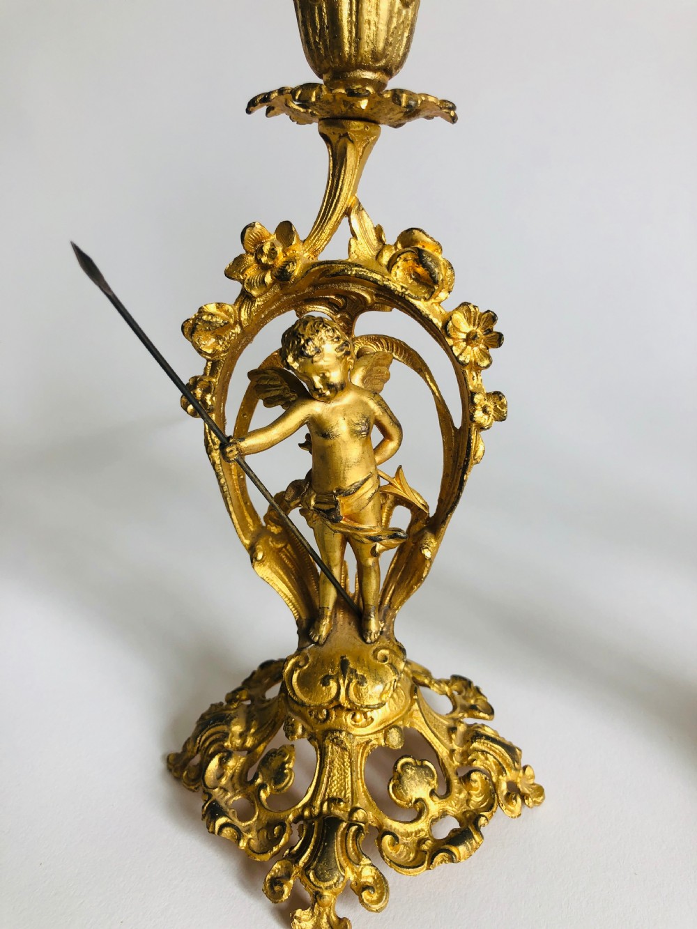 Pair of Fine French Victorian Ornate Gilded Candlesticks  View II