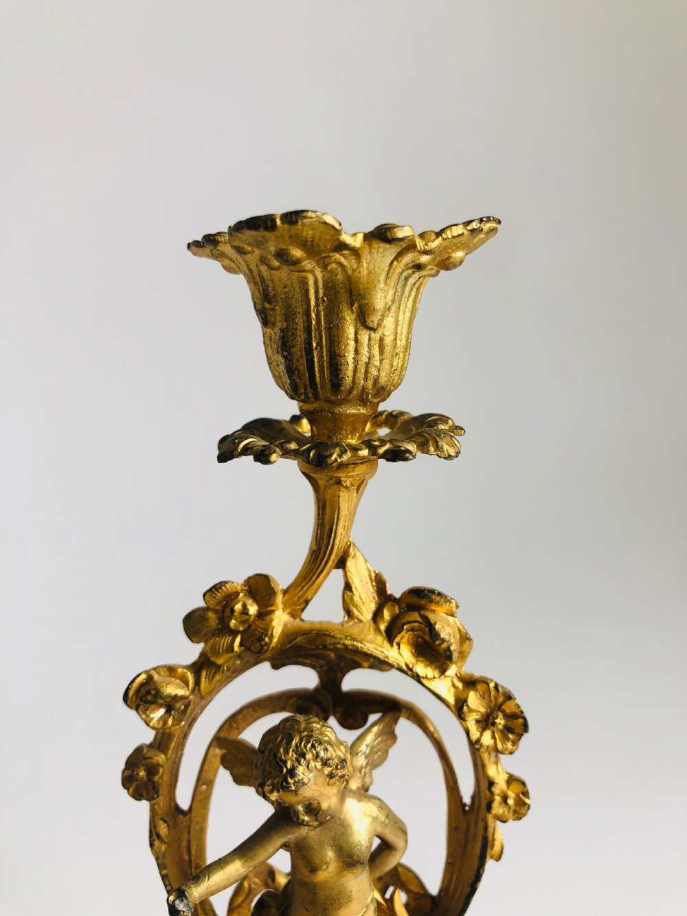 Pair of Fine French Victorian Ornate Gilded Candlesticks  View III