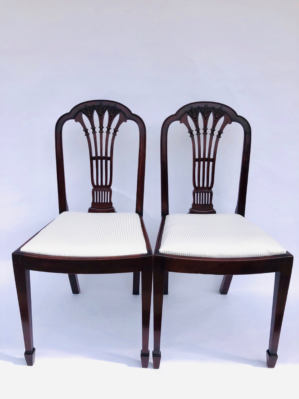 Quality Pair of Antique Mahogany Carved Side / Desk Chairs