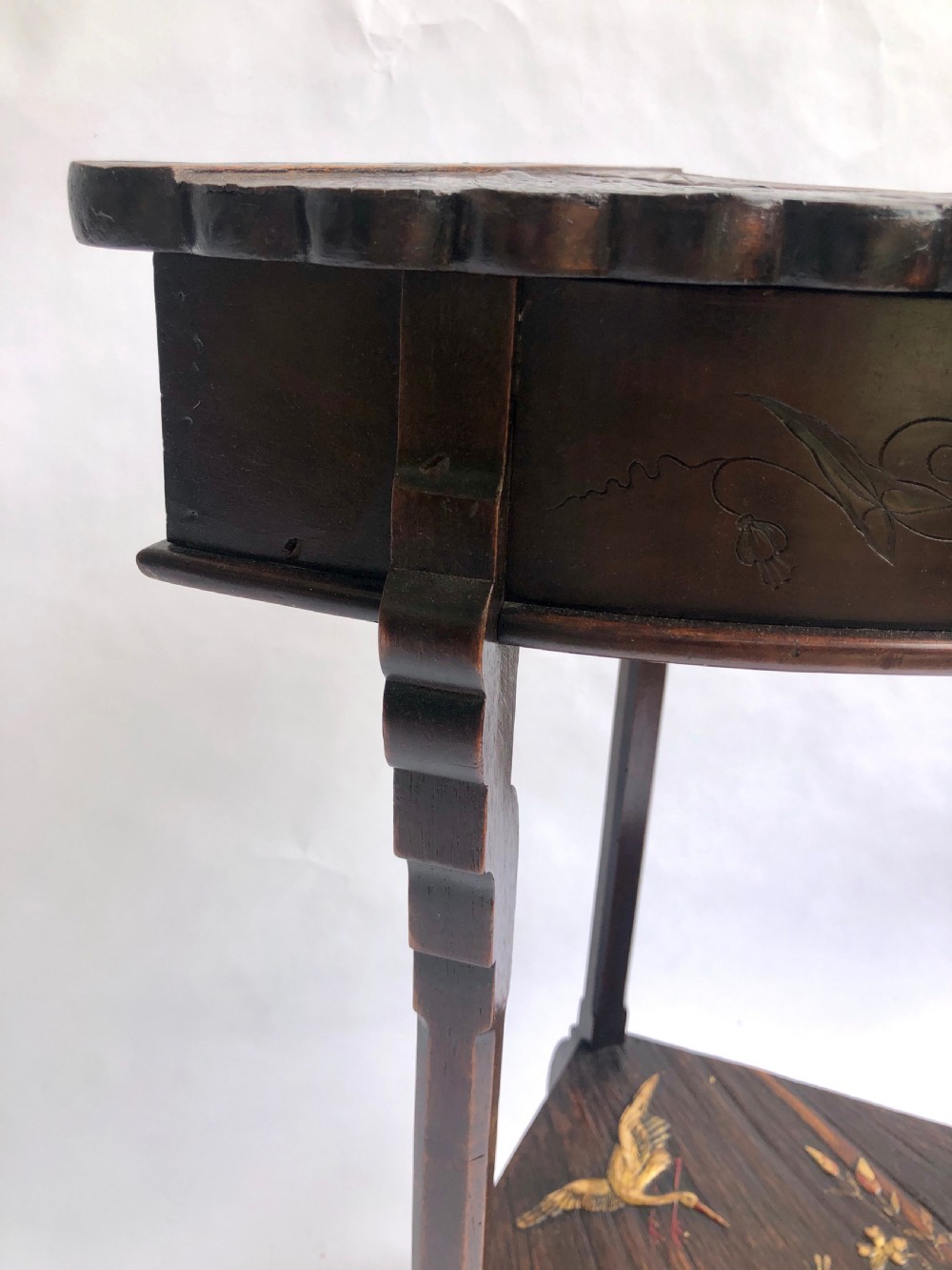 Unusual Meiji Period Hardwood Corner Table View VI