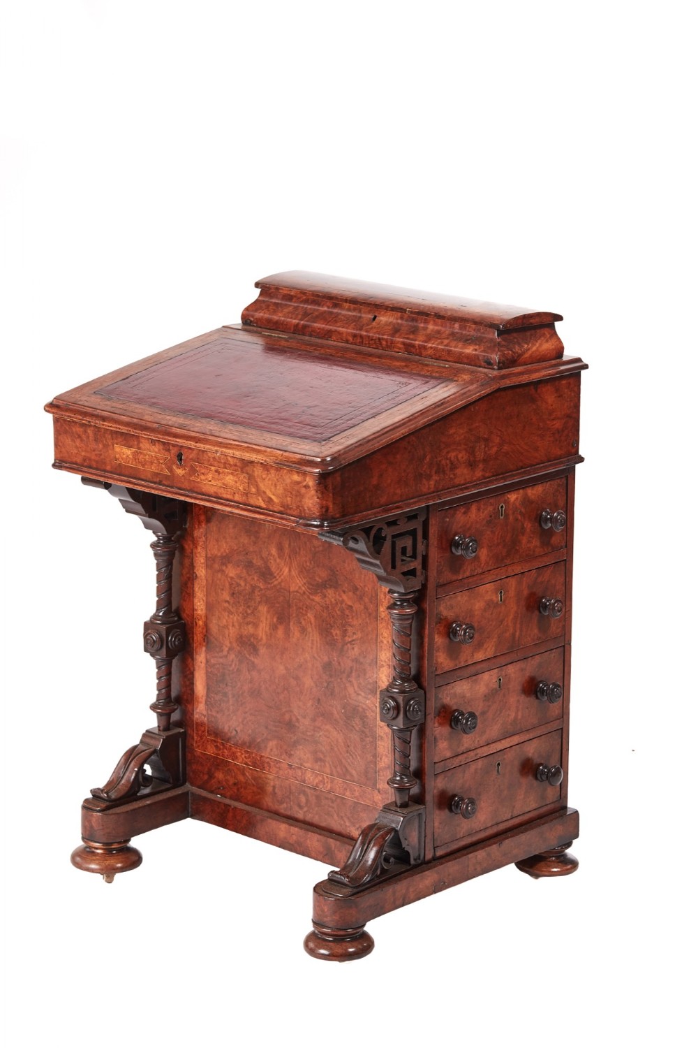 Fine Victorian Burr Walnut Inlaid Davenport