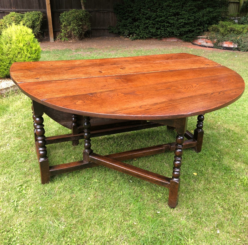 Outstanding Large Antique 17th Century Oak Gate Leg Dining Table View IX