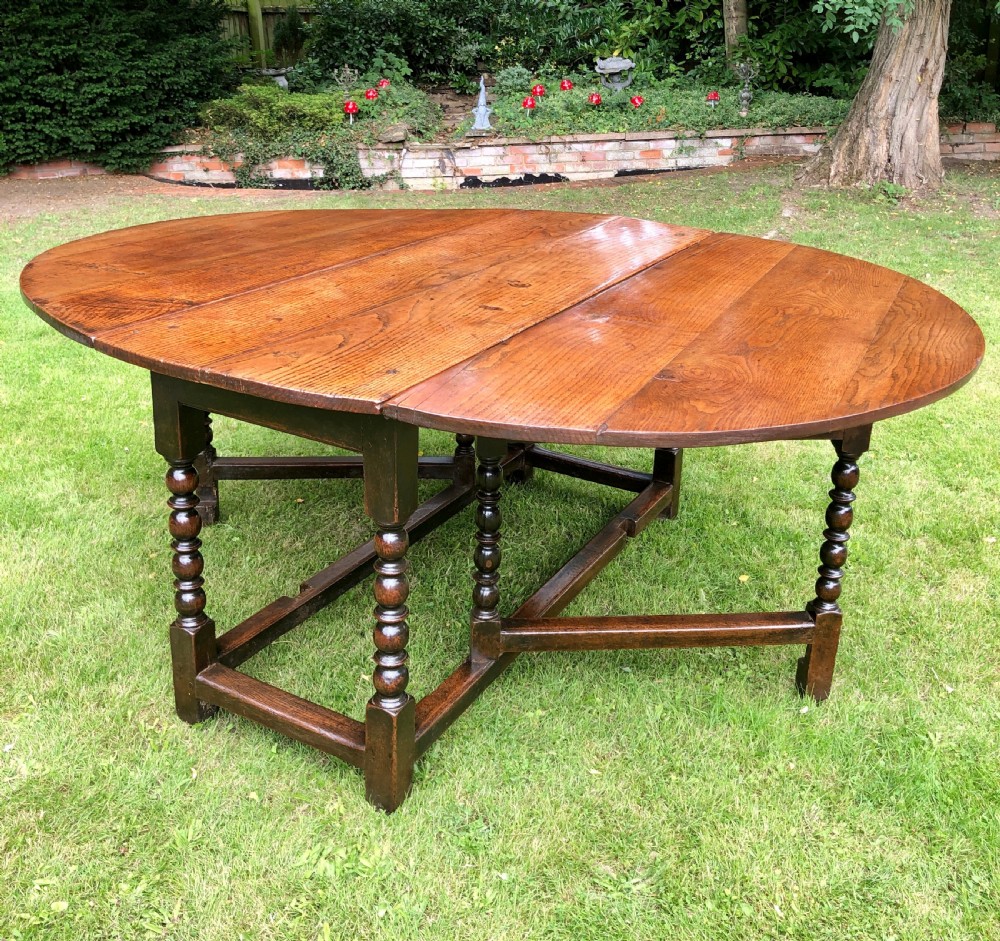 Outstanding Large Antique 17th Century Oak Gate Leg Dining Table View X