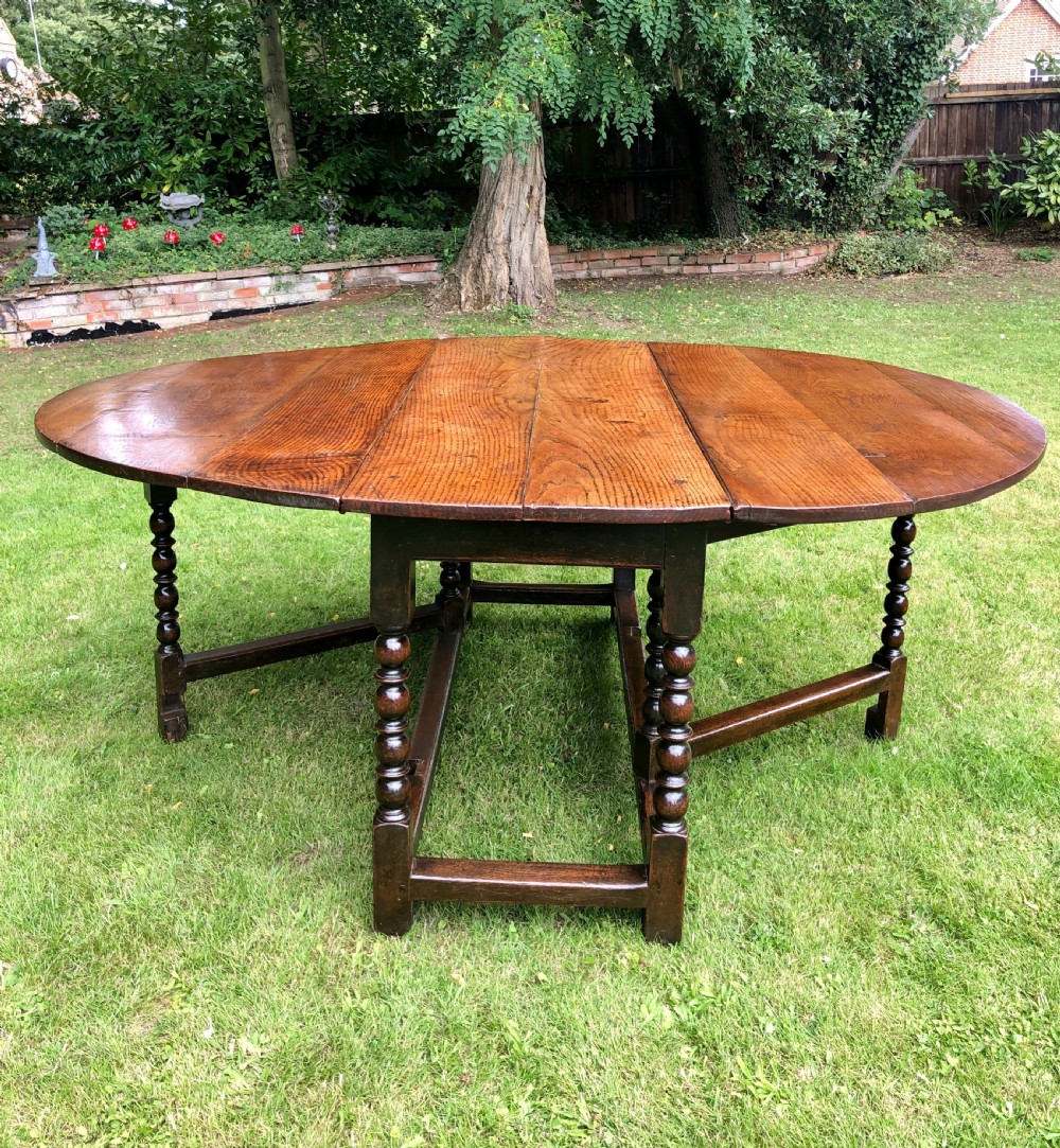 Outstanding Large Antique 17th Century Oak Gate Leg Dining Table View XI
