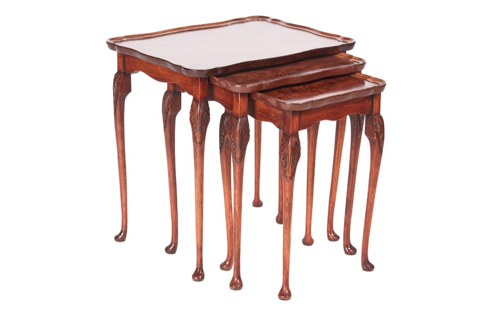 Quality Antique Burr Walnut Nest of Three Tables