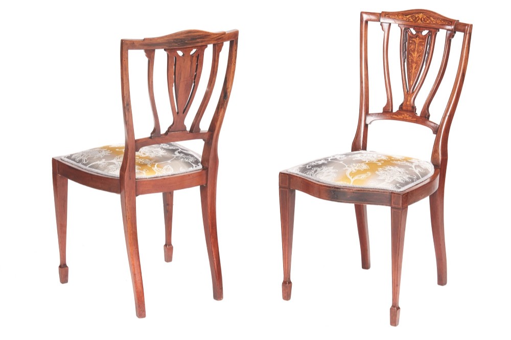Quality Pair of Edwardian Mahogany & Rosewood Inlaid Side Chairs