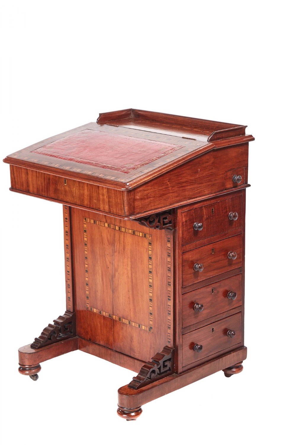 Unusual Victorian Walnut Freestanding Tunbridge Ware Inlaid Davenport
