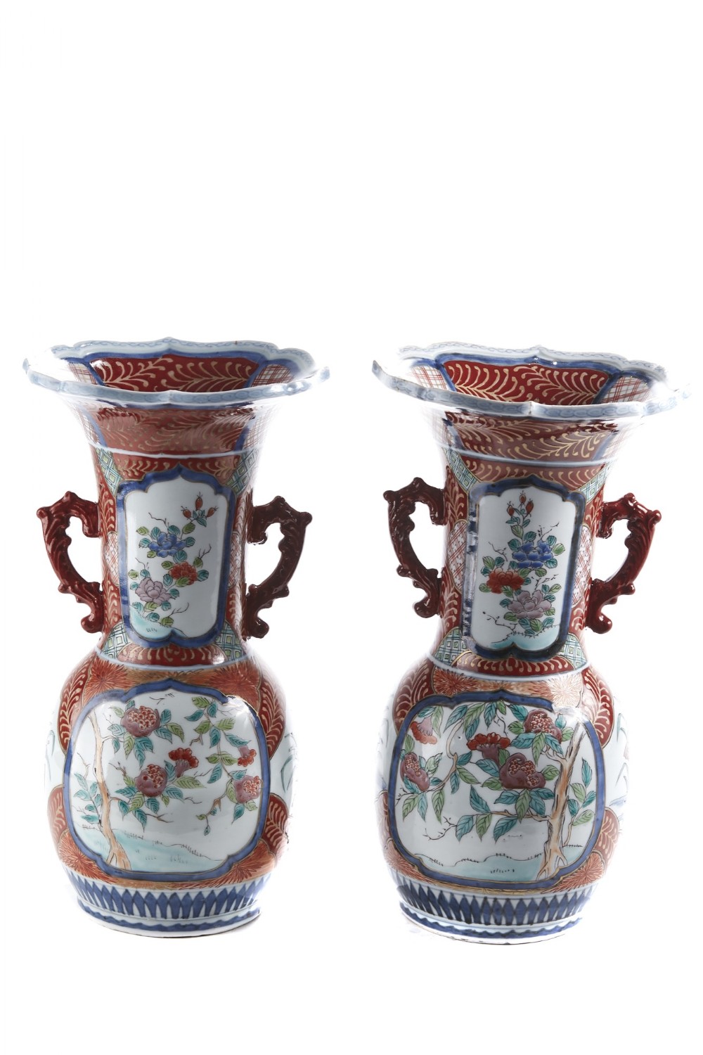 Pair of Antique Japanese Hand Painted Imari Vases