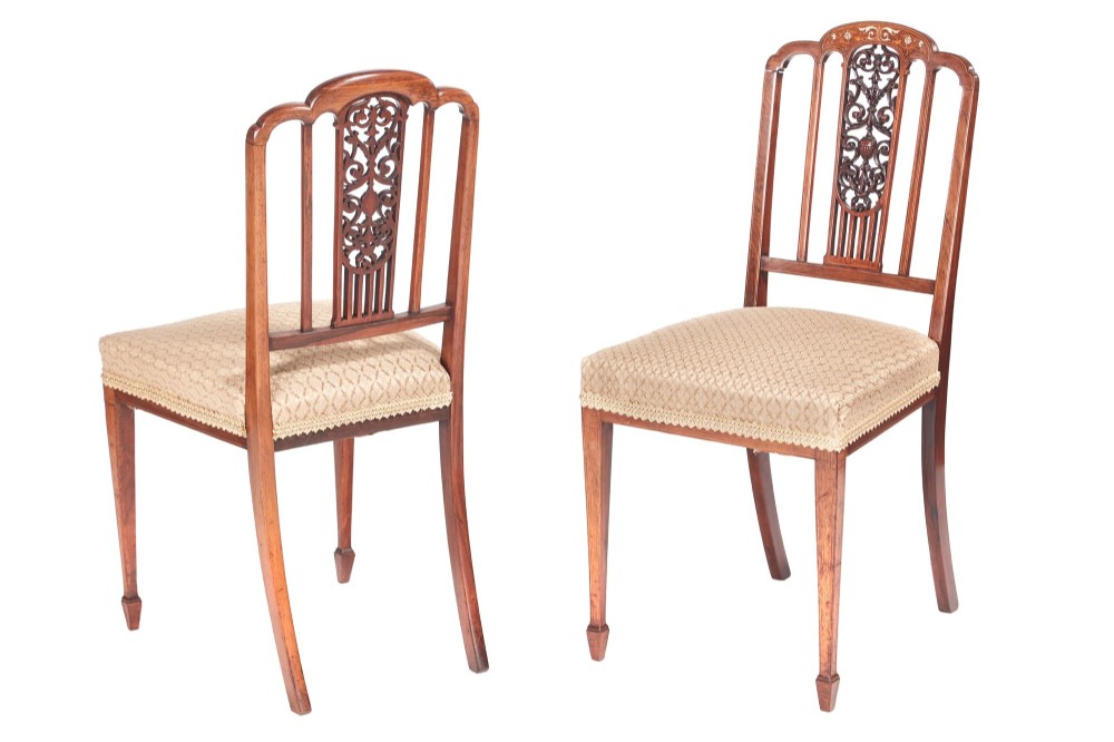 Outstanding Quality Pair of Edwardian Inlaid Rosewood Side Chairs