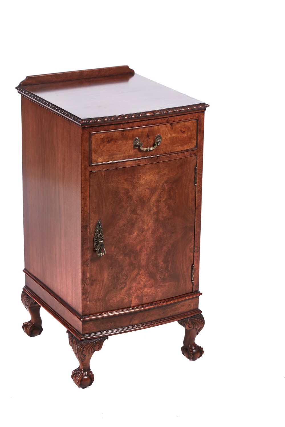 Burr Walnut Bow Fronted Bedside Cabinet 