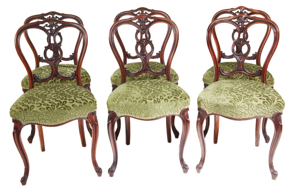 Outstanding Set of Six Victorian Walnut Dining Chairs
