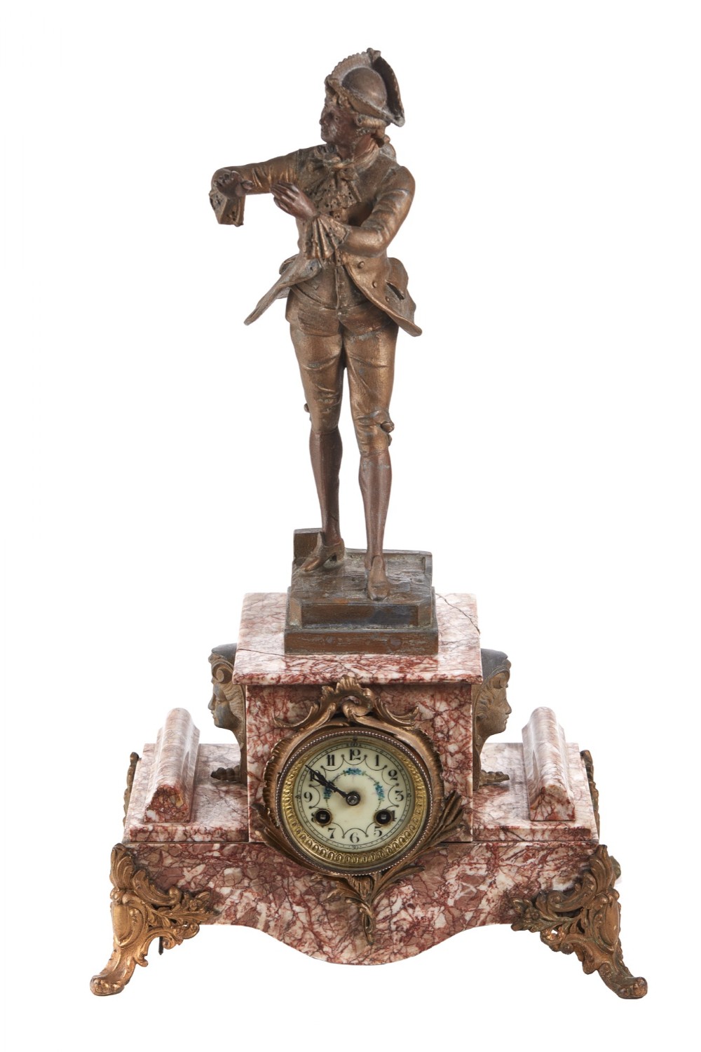  Unusual Antique French Variegated Rouge Mantle Clock