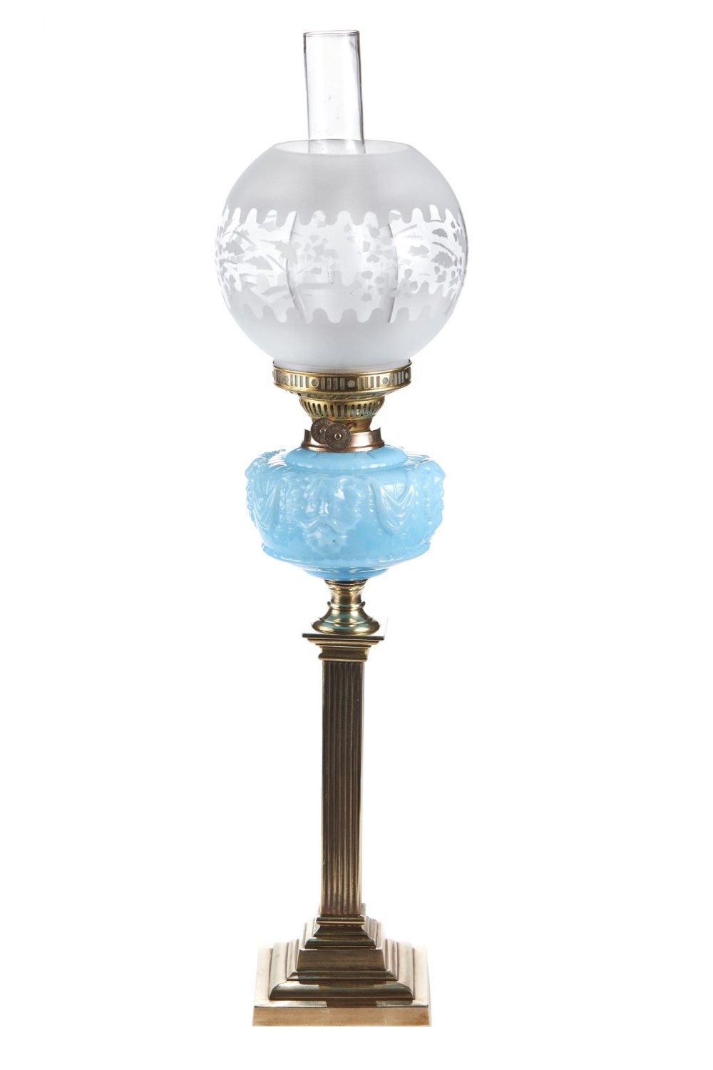 Outstanding Antique Victorian Brass Corinthian Column Oil Lamp