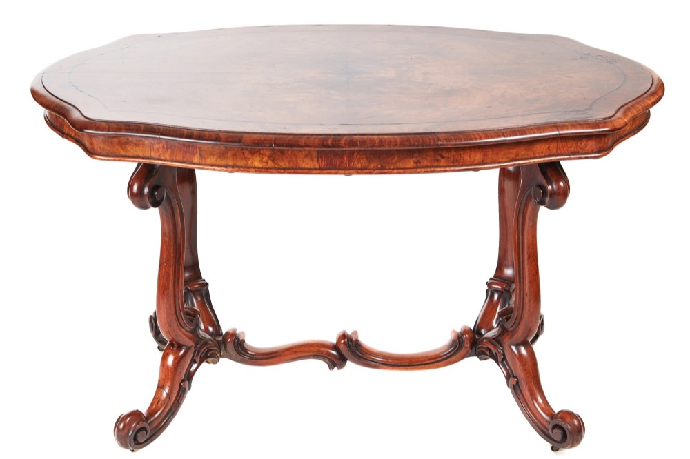 Unusual Victorian Burr Walnut Free Standing Basket Base Centre Table