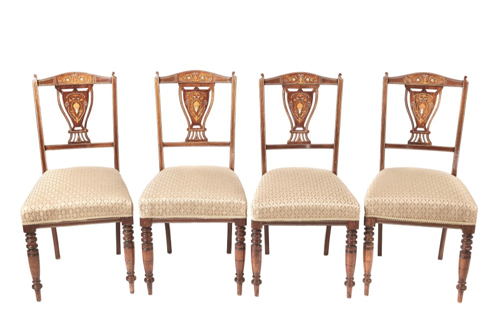 Set of 4 Edwardian Rosewood Inlaid Dining Chairs