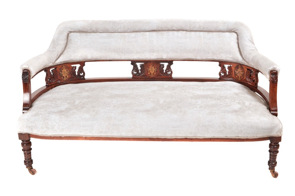Edwardian Inlaid Carved Rosewood Settee/Sofa