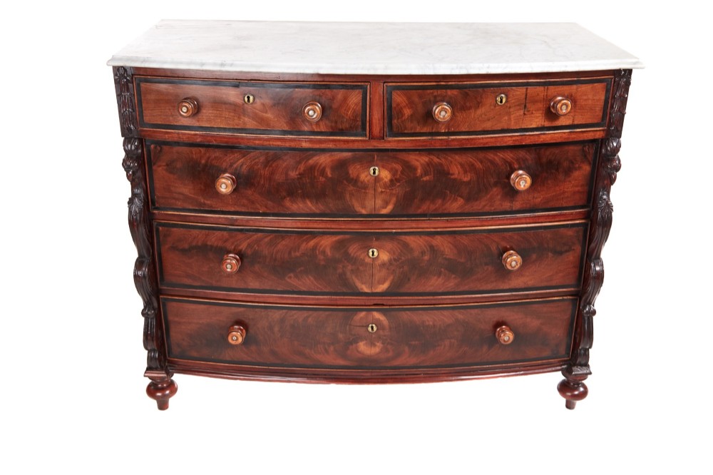 Unusual Antique Mahogany Bow Front Chest