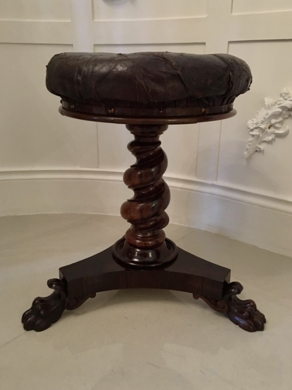 Fine Victorian Carved Walnut Revolving Piano Stool