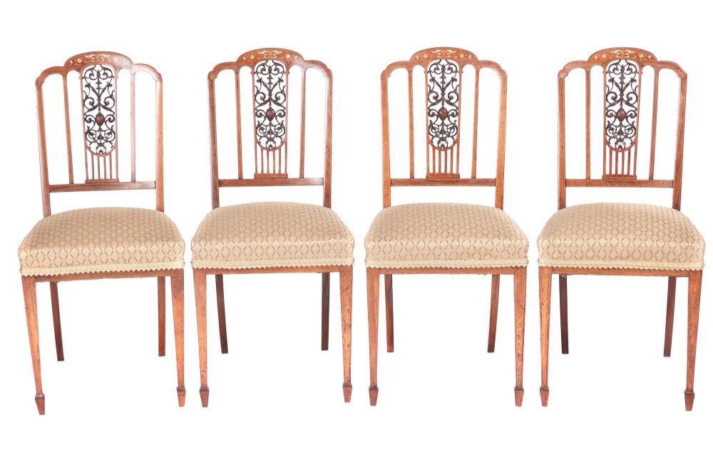 Outstanding Quality Set of Four Edwardian Inlaid Rosewood Dining Chairs