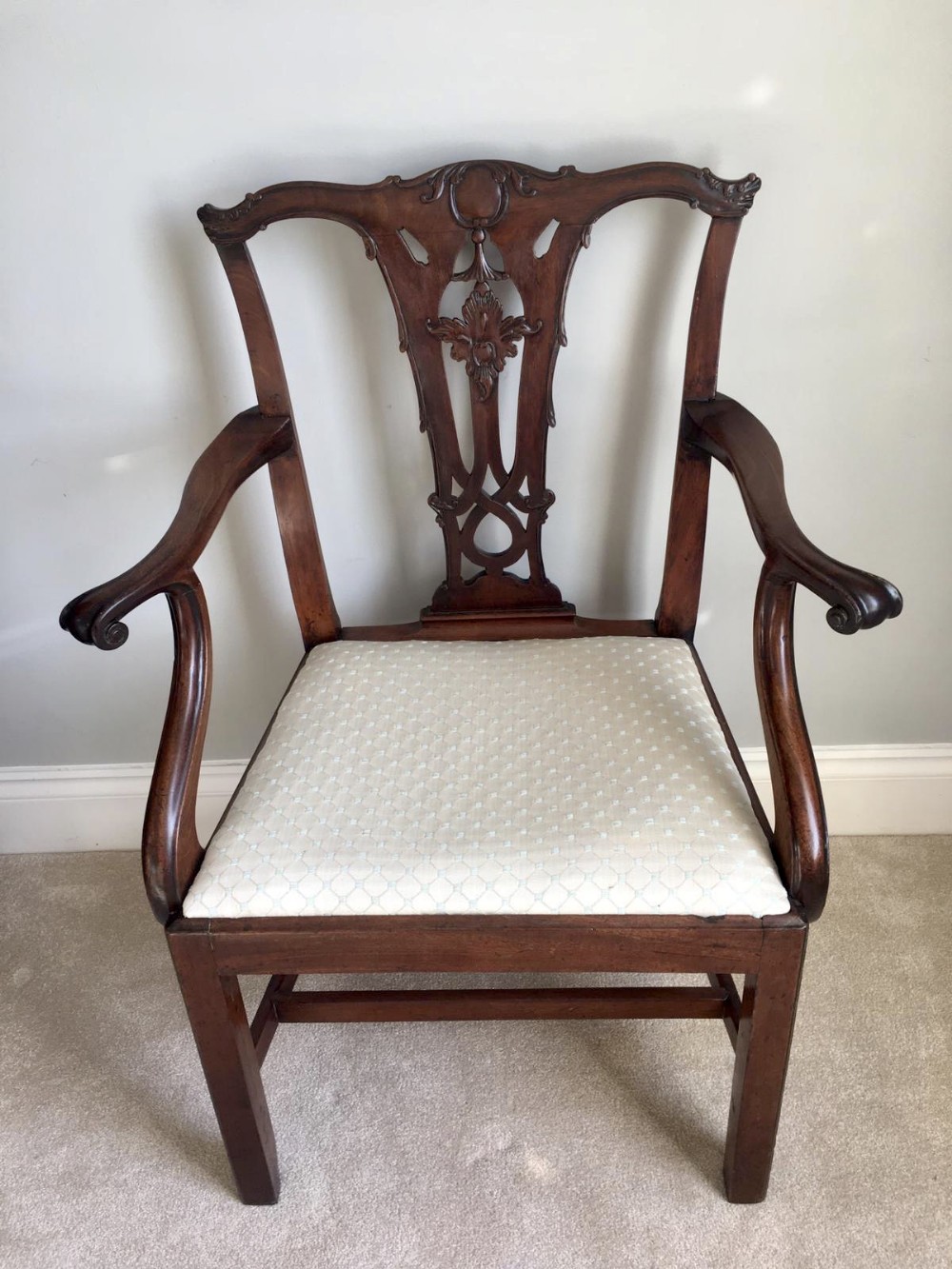 Antique George III Carved Mahogany Elbow/Desk Chair