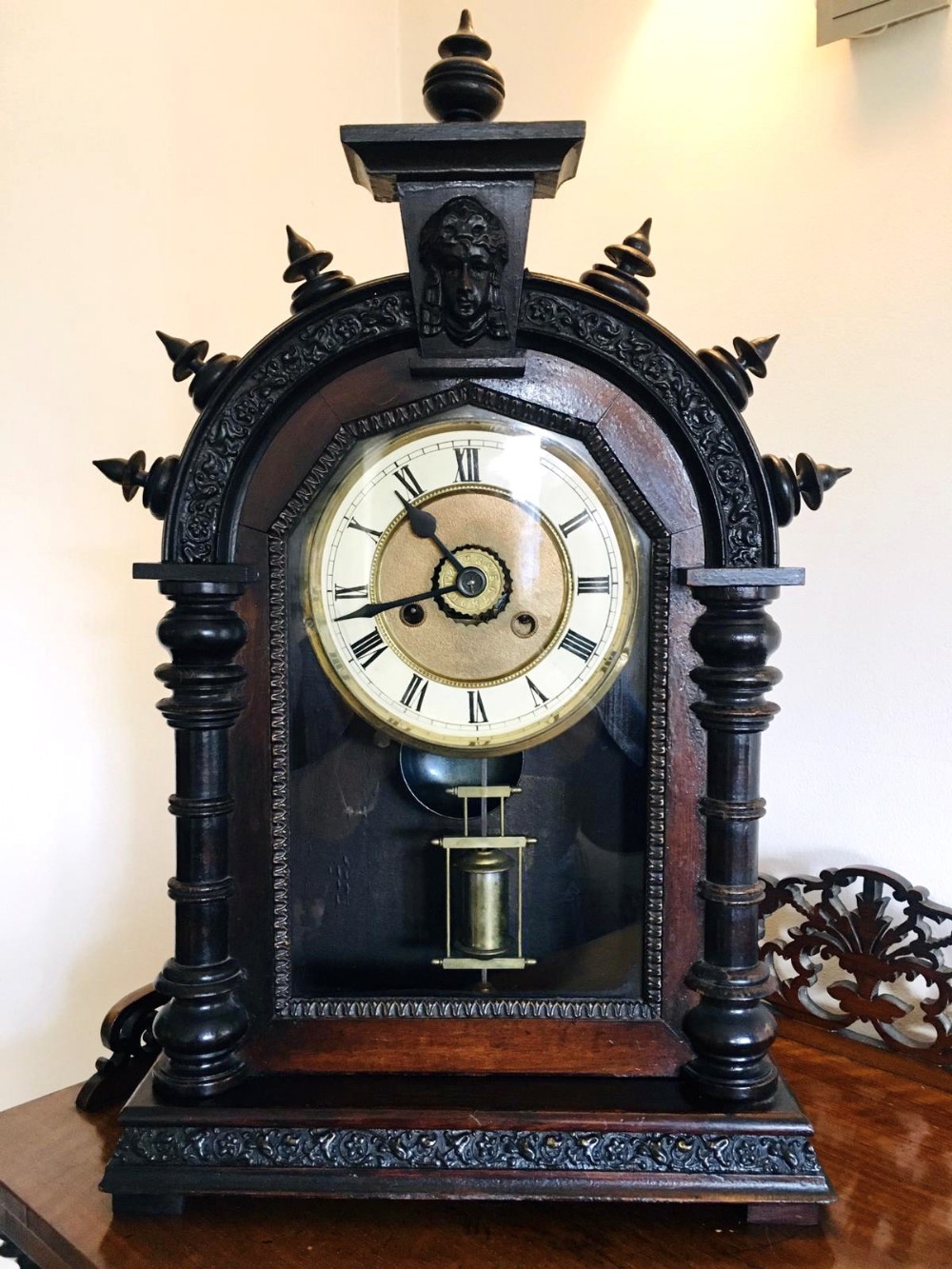 Antique 19th Century Victorian Carved Ornate Mantel Clock