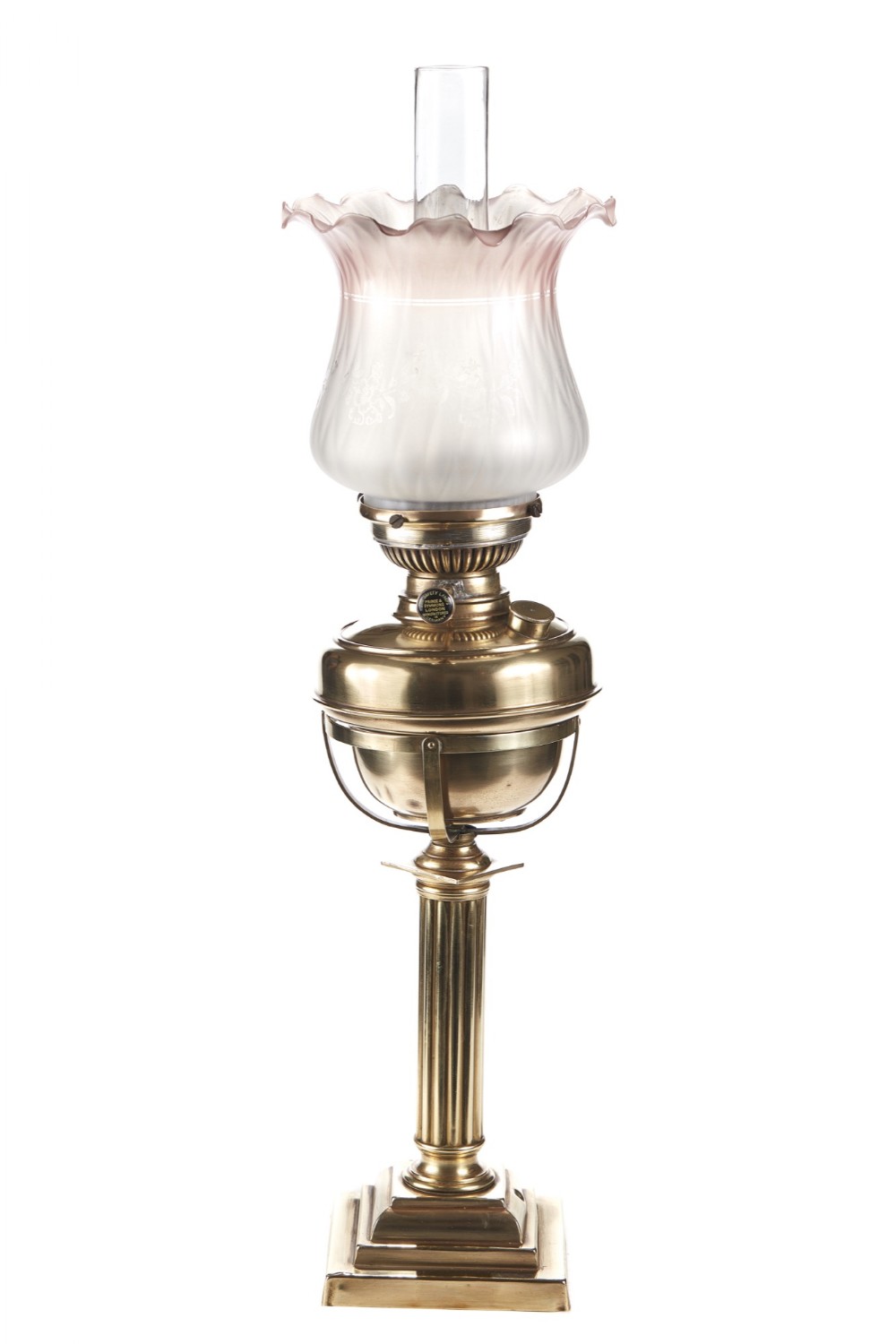 Antique Victorian Reeded Column Brass Oil Lamp