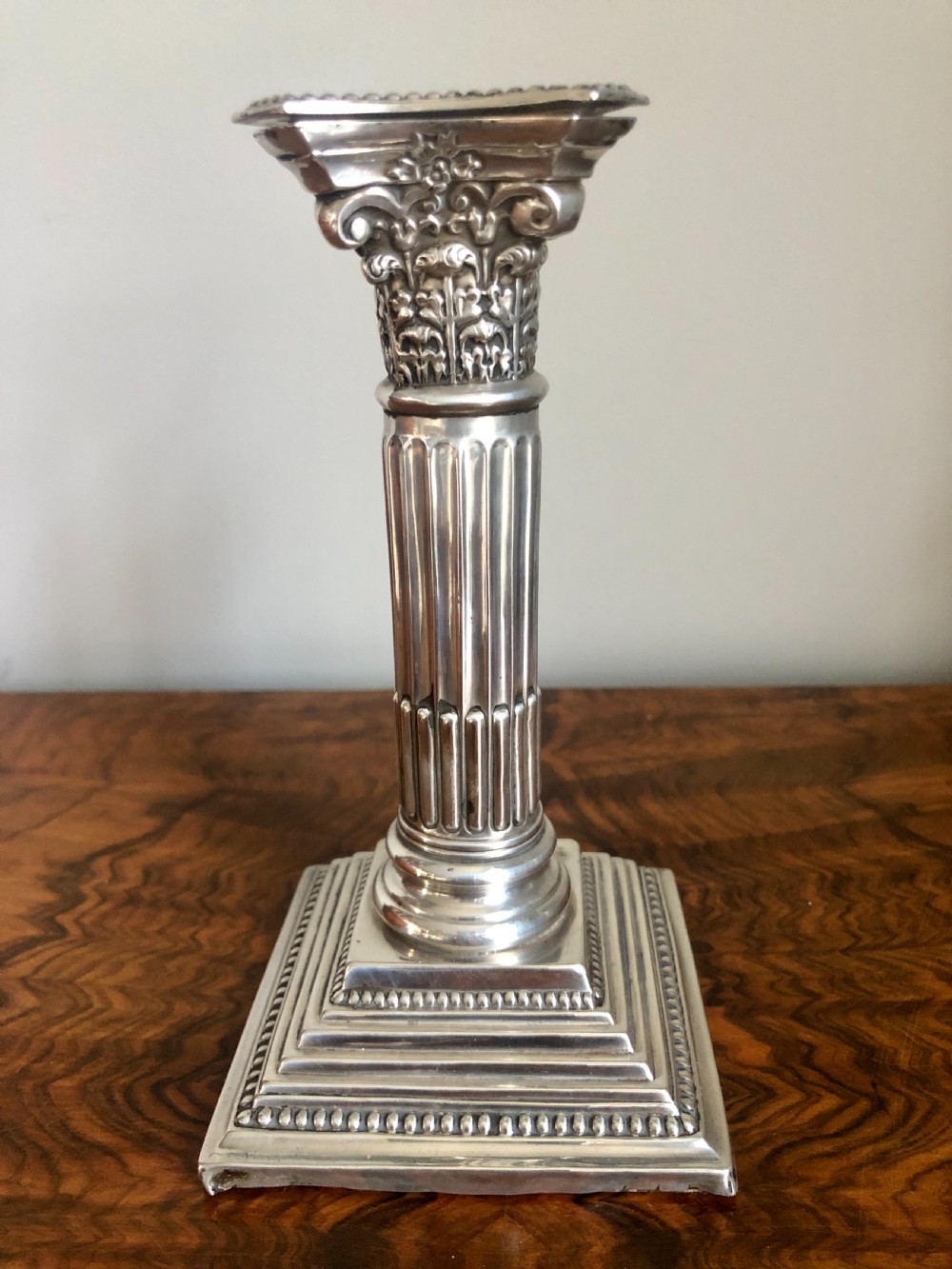 Pair of Edwardian Sterling Silver Corinthian Candlesticks By Nathan & Hayes View II