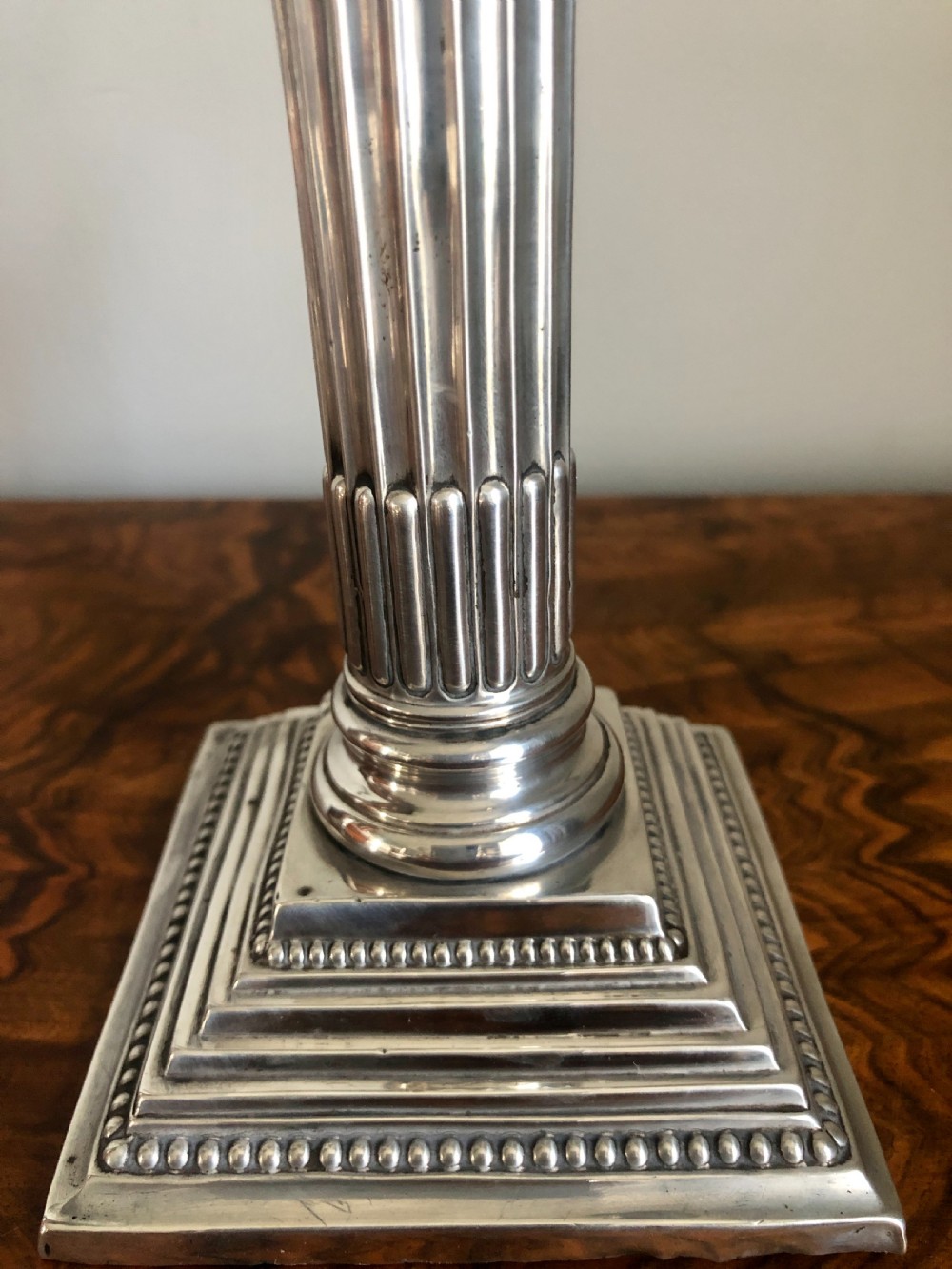 Pair of Edwardian Sterling Silver Corinthian Candlesticks By Nathan & Hayes View VII