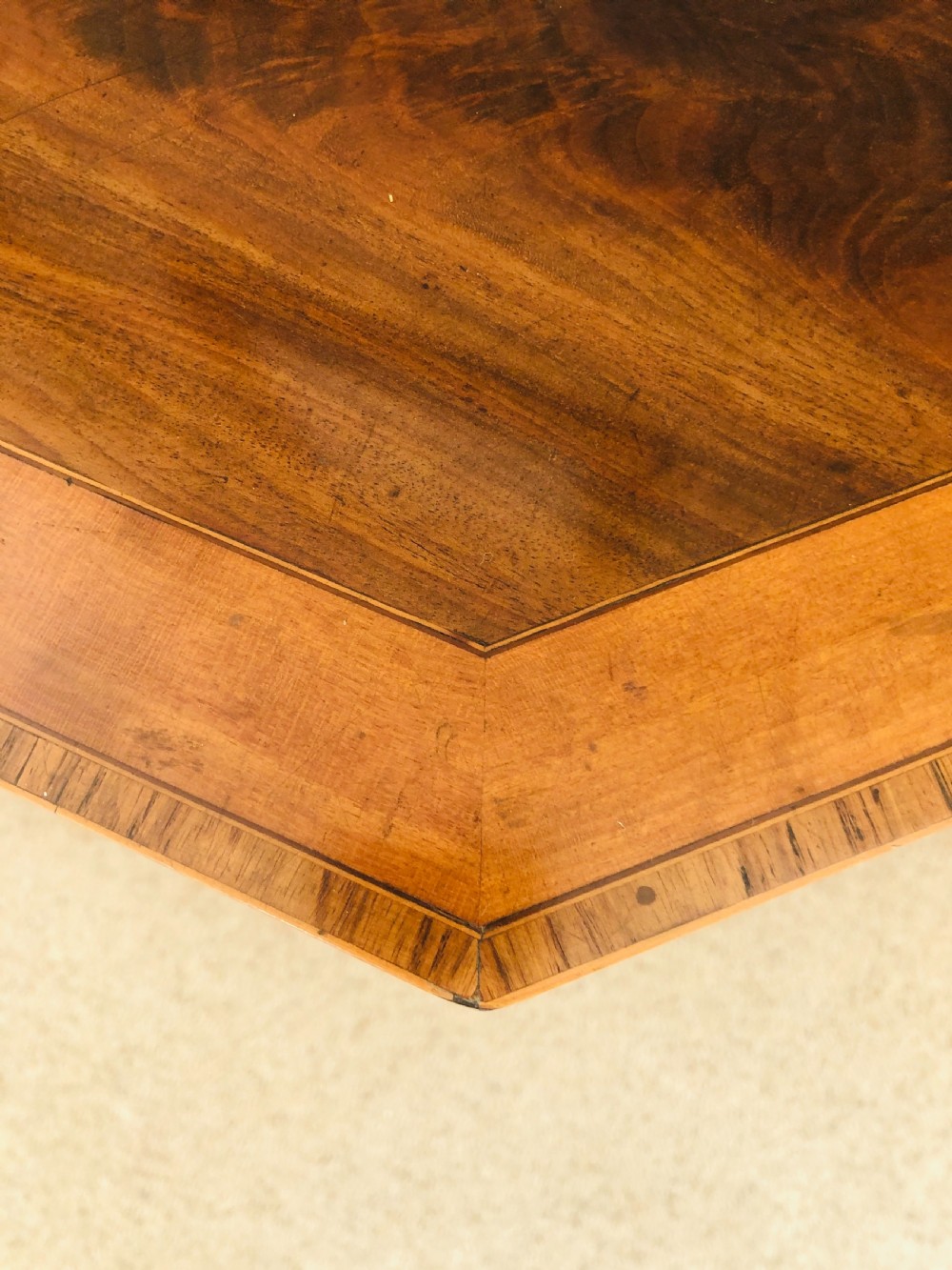 George III 18th Century Mahogany, Satinwood & Tulipwood Banded Fold Over Card Table View VI