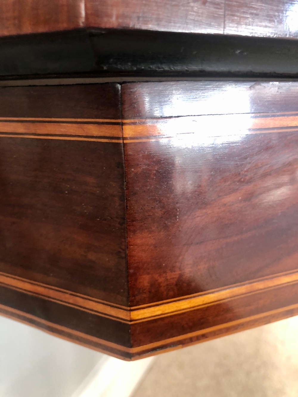 George III 18th Century Mahogany, Satinwood & Tulipwood Banded Fold Over Card Table View VIII