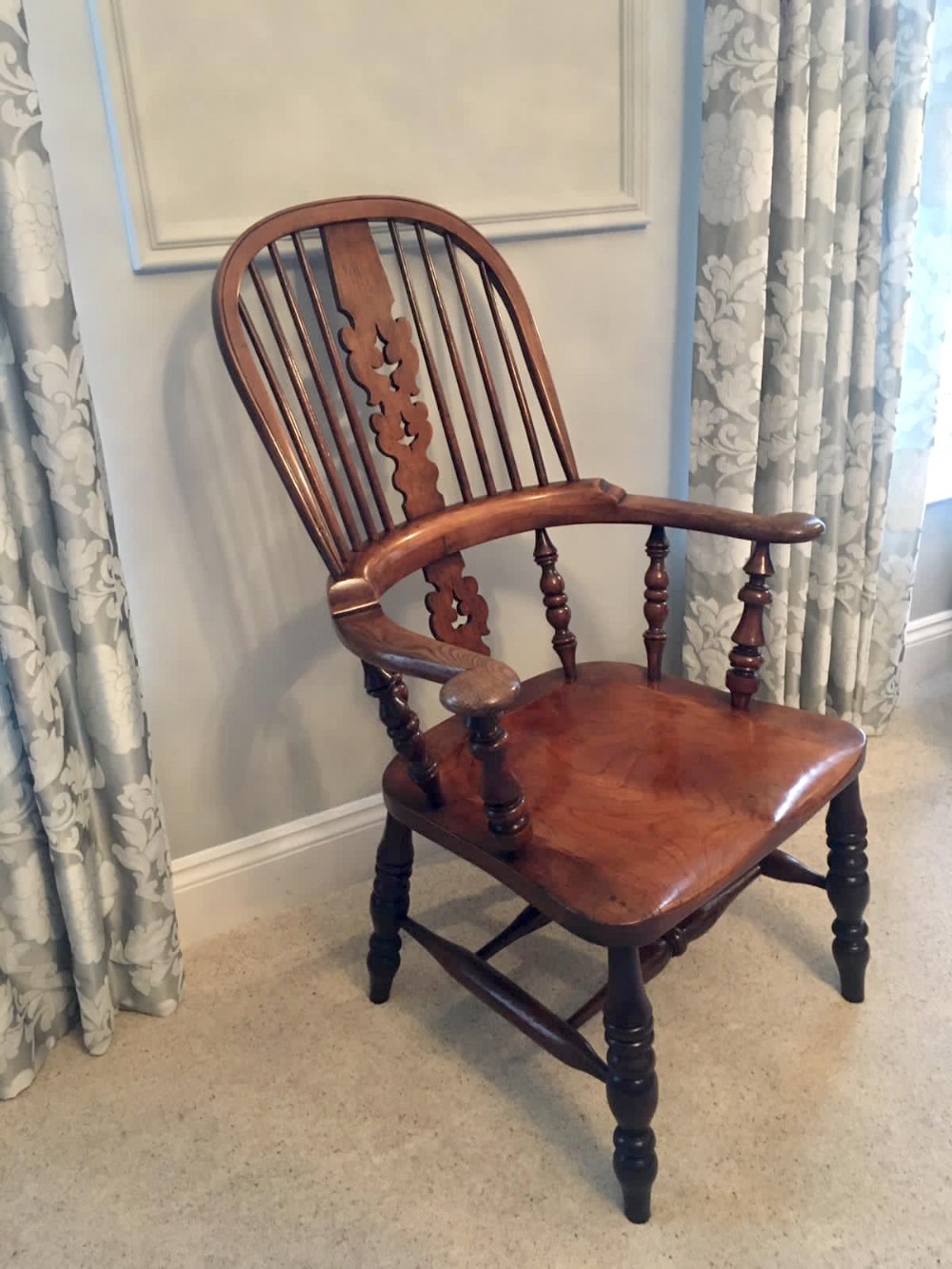 Extra Large Antique Victorian Broad Arm Hoop Back Windsor Chair