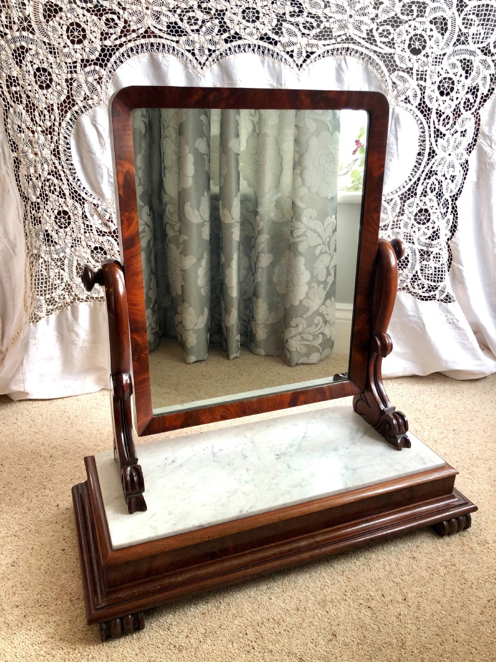  Large Antique Victorian Mahogany and Marble Topped Toilet Swing Mirror