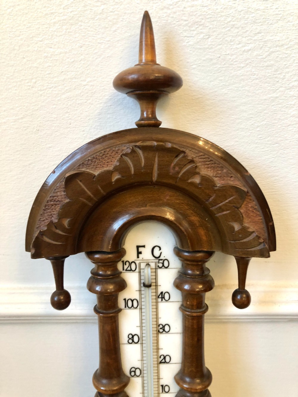 Small Victorian Walnut Aneroid Wheel Barometer View II