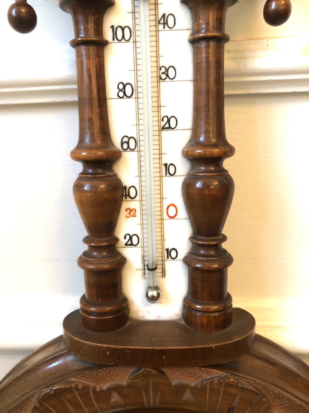 Small Victorian Walnut Aneroid Wheel Barometer View III
