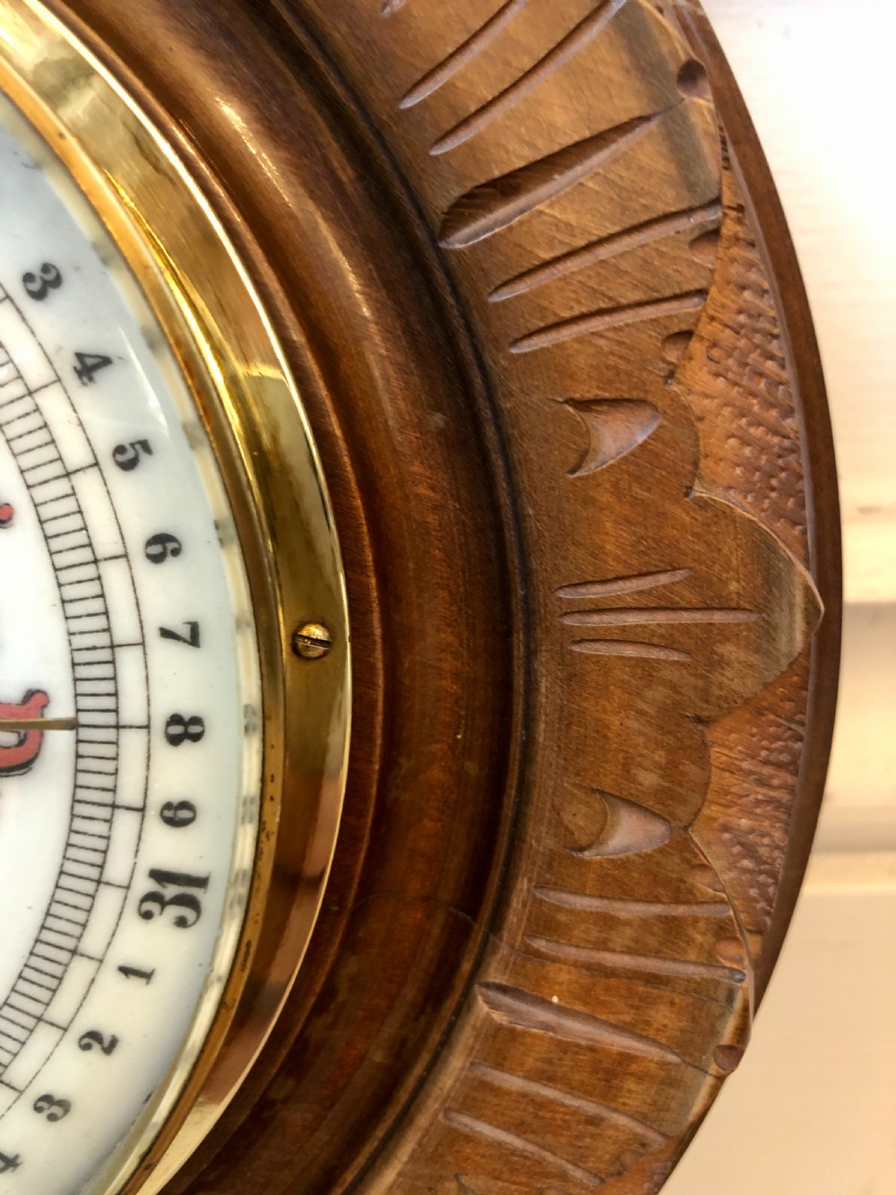 Small Victorian Walnut Aneroid Wheel Barometer View VI