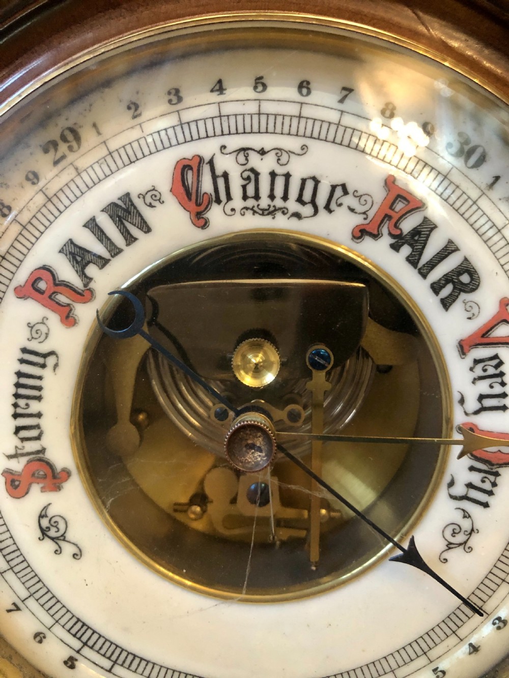 Small Victorian Walnut Aneroid Wheel Barometer View VII
