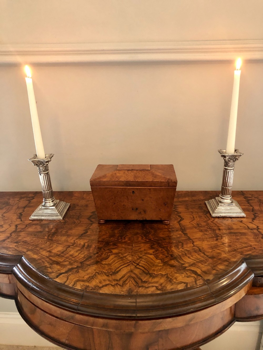 Antique Regency Sarcophagus Shaped  Burr Elm Tea Caddy View II