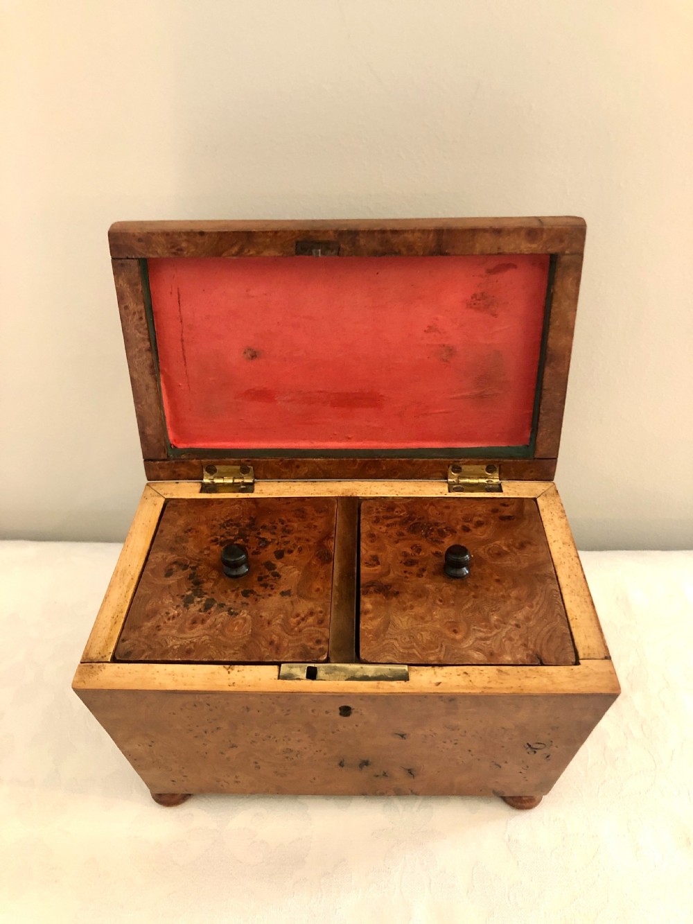  Antique Regency Sarcophagus Shaped  Burr Elm Tea Caddy View III