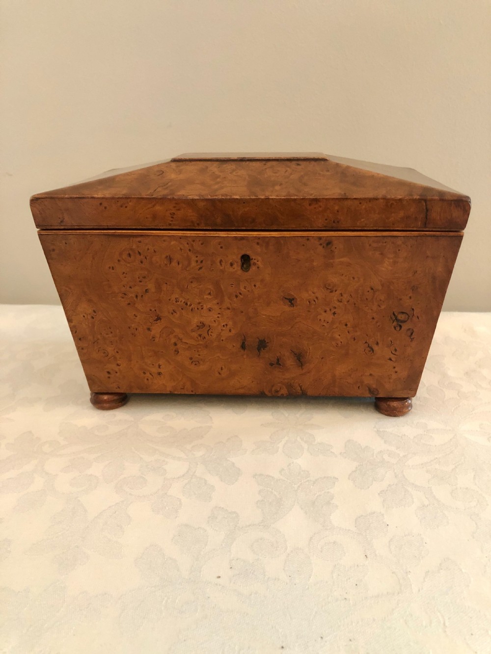  Antique Regency Sarcophagus Shaped  Burr Elm Tea Caddy View VII