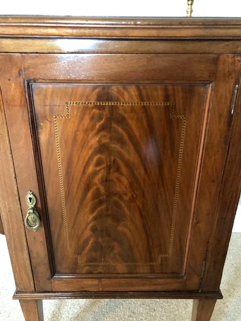 Antique Edwardian Mahogany Inlaid Sideboard by Hamptons, Pall Mall, London View II