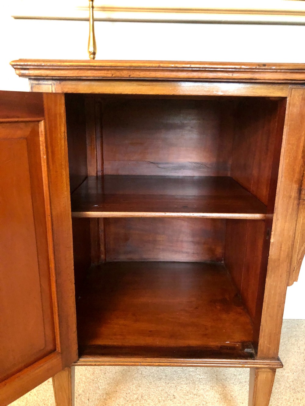 Antique Edwardian Mahogany Inlaid Sideboard by Hamptons, Pall Mall, London View VII