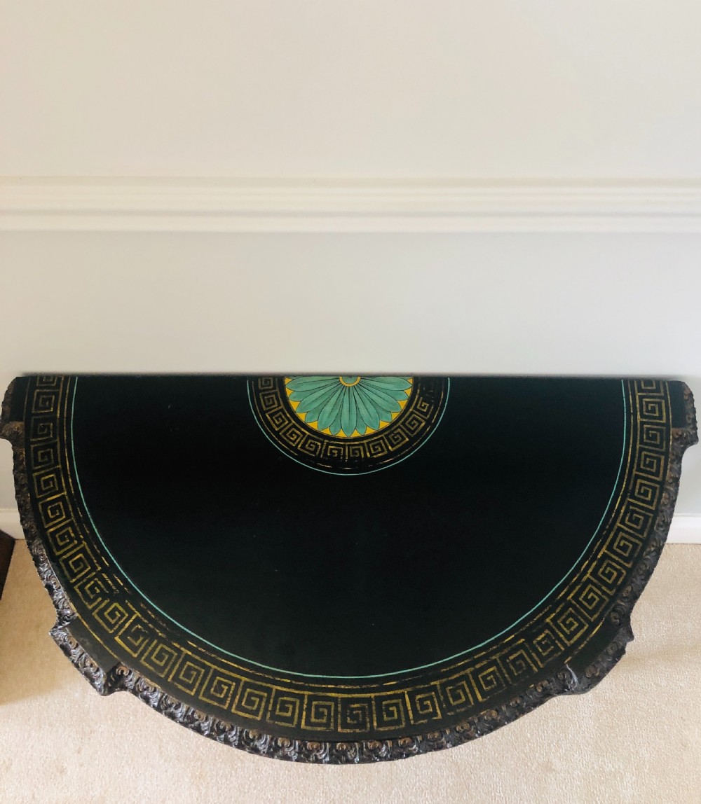 Fine Carved French Demi Lune Shaped Ebonised Console Table View II