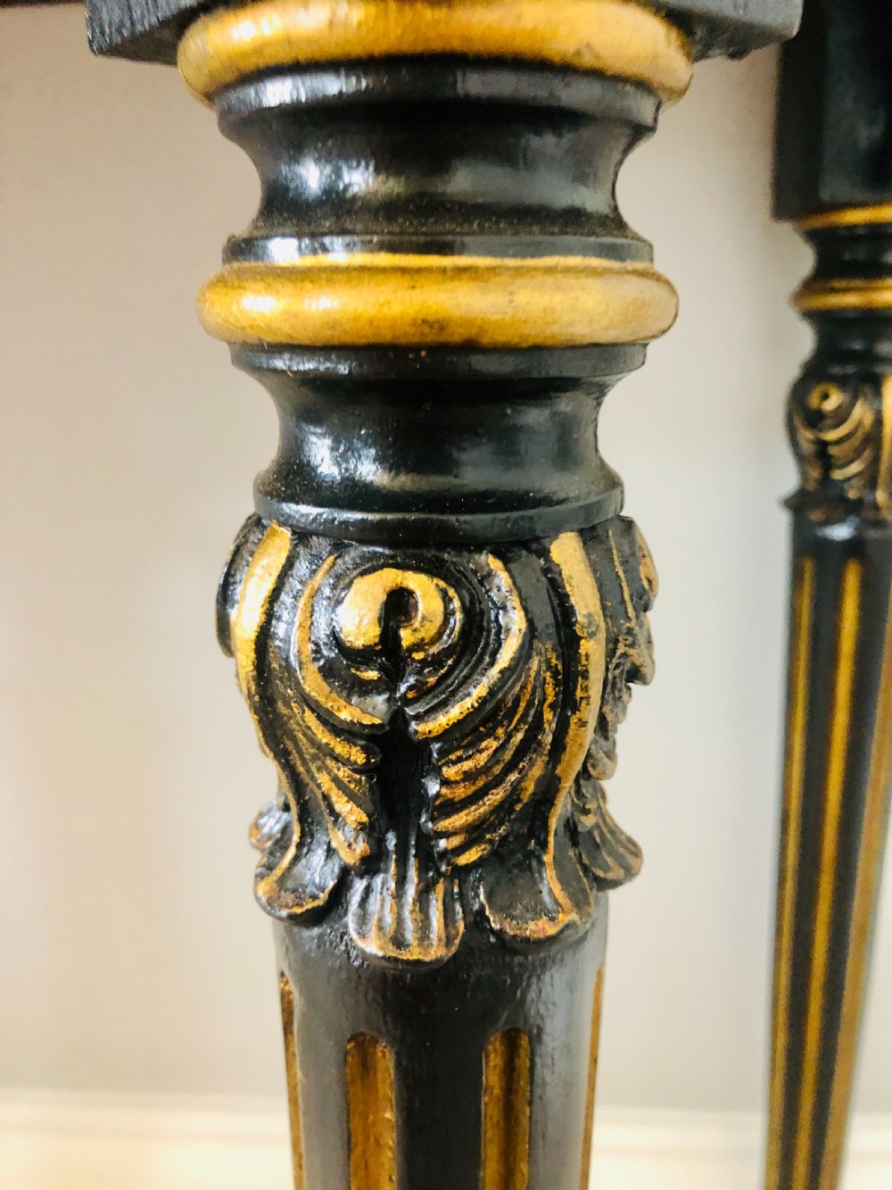 Fine Carved French Demi Lune Shaped Ebonised Console Table View VI