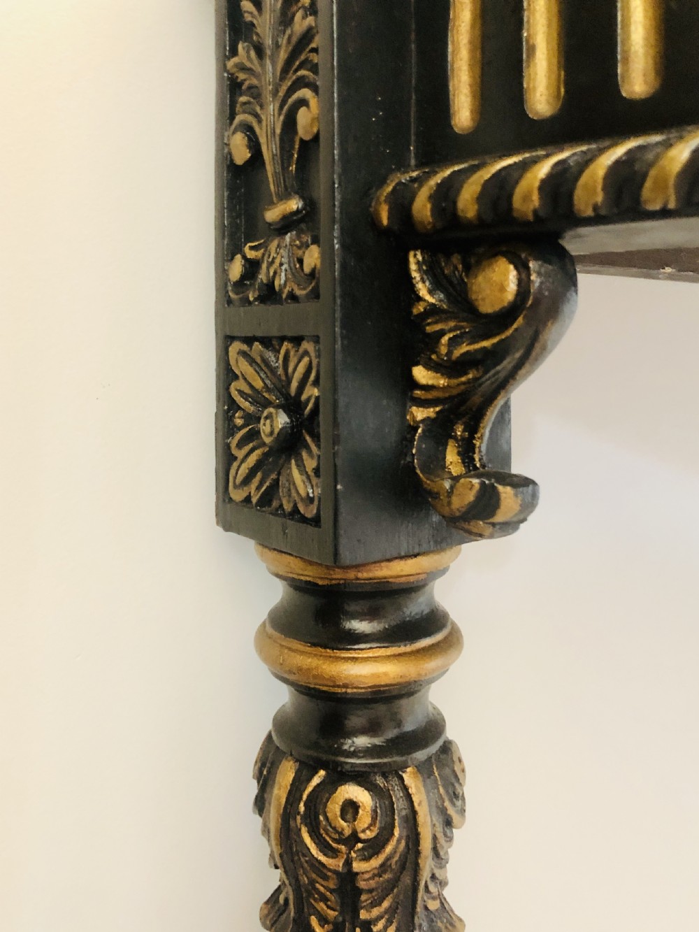 Fine Carved French Demi Lune Shaped Ebonised Console Table View VIII